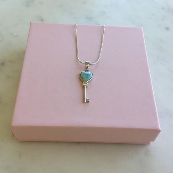 Natural Larimar Key Sterling Silver Necklace - Picture 6 of 16